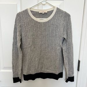 Loft Gray Cream Black Cable Knit Sweater- Size Small